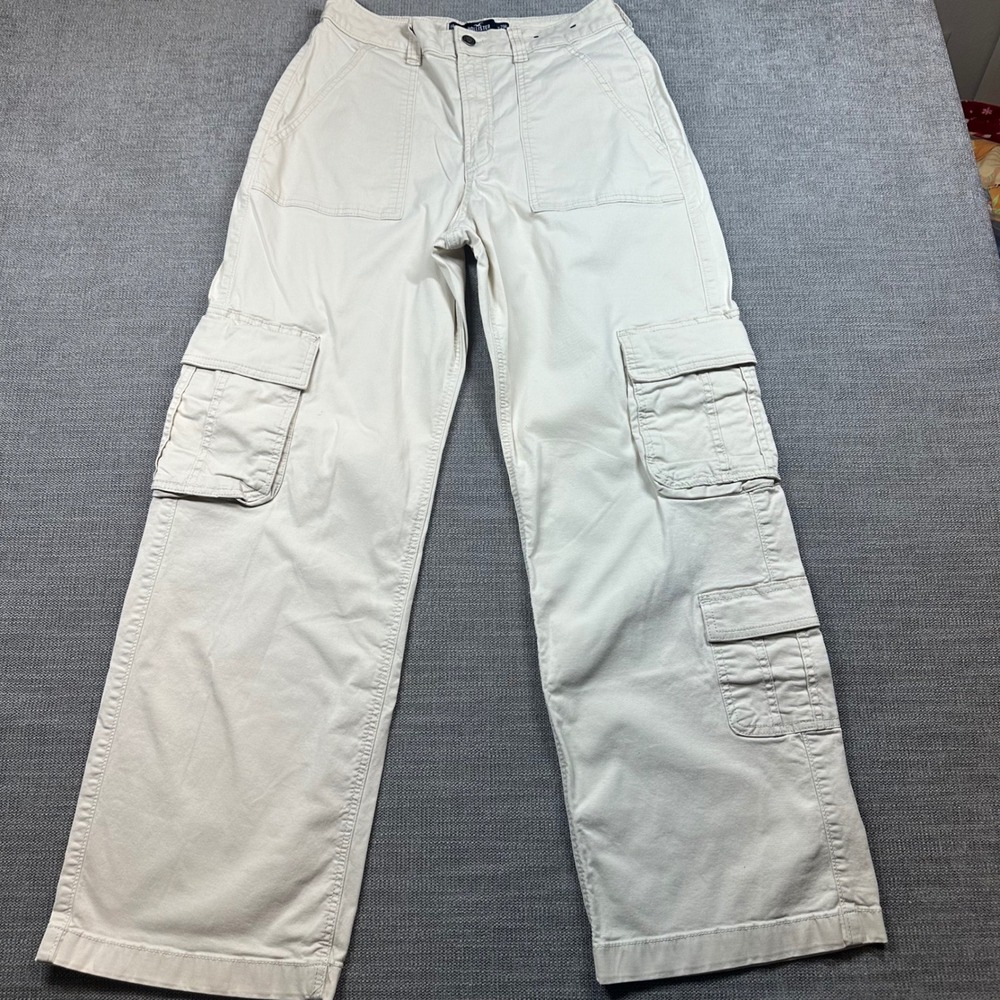 Hollister Cargo Pants Womens 9R 29R Cream Khaki High Rise Baggy Utility Vintage